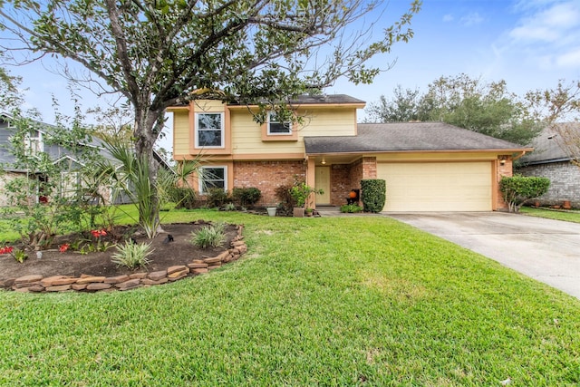 view of front facade with a garage and a front lawn