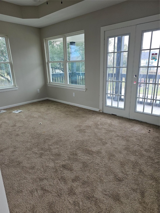 spare room with carpet, french doors, and a wealth of natural light