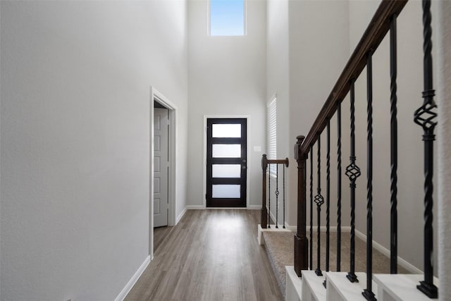 foyer with hardwood / wood-style flooring and a high ceiling