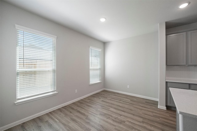 unfurnished dining area with wood-type flooring