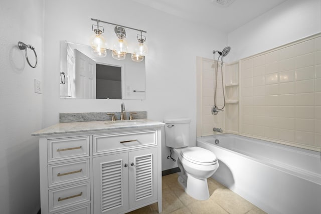 full bathroom featuring tile patterned flooring, shower / washtub combination, vanity, and toilet