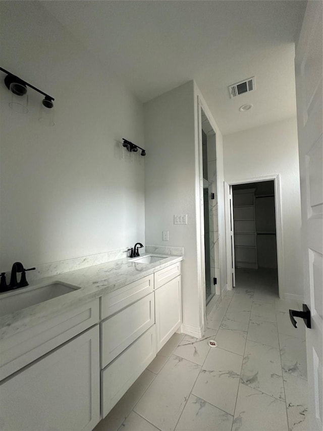 bathroom with vanity and walk in shower