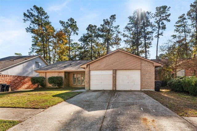 ranch-style house with a front yard and a garage