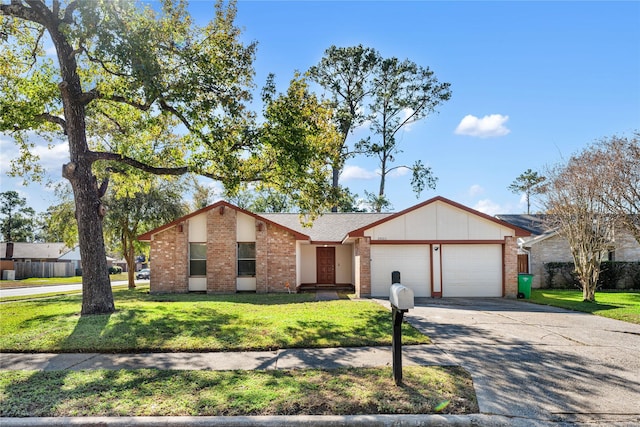 ranch-style home featuring a front yard and a garage