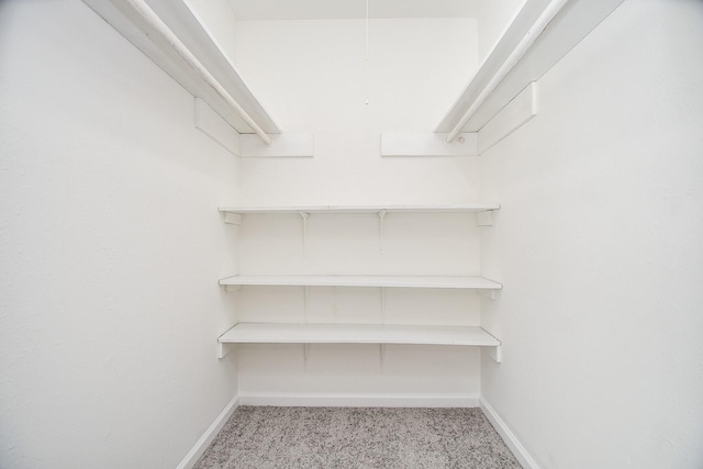 walk in closet featuring light carpet