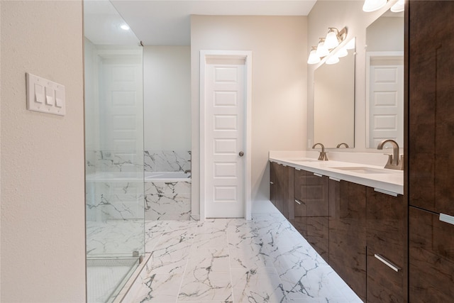 bathroom with plus walk in shower and vanity