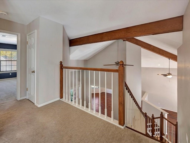 502 Crown Colony Dr, Lufkin, TX 75901 - hall featuring carpet, baseboards, and an upstairs landing