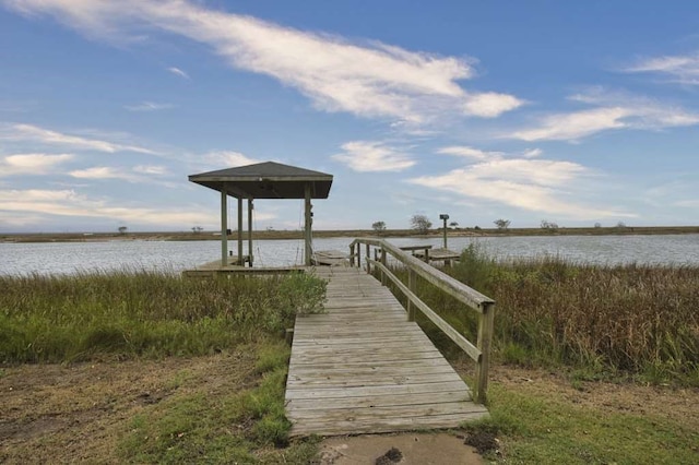 view of dock with a water view