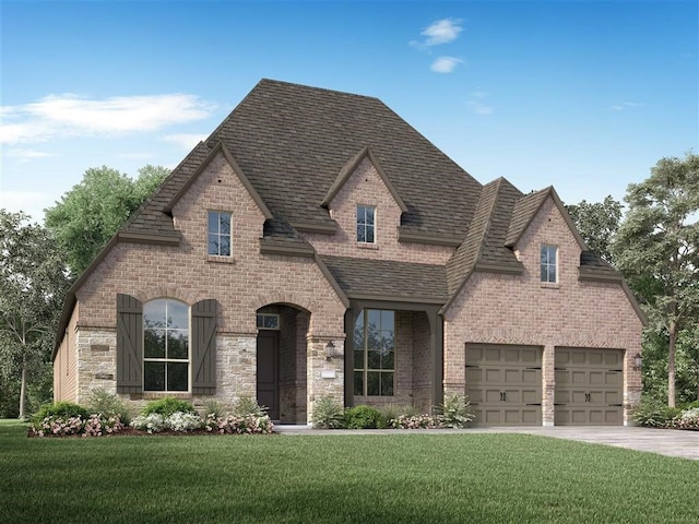 view of front of home featuring a garage and a front yard