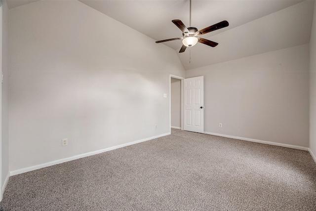 empty room featuring ceiling fan, carpet, and high vaulted ceiling