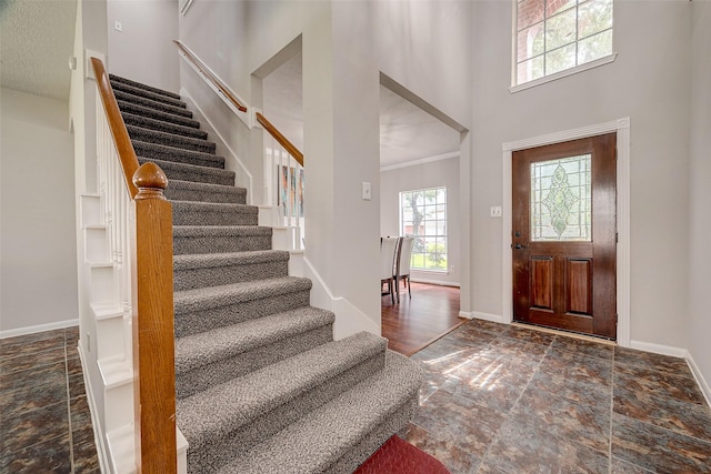 entryway with a towering ceiling