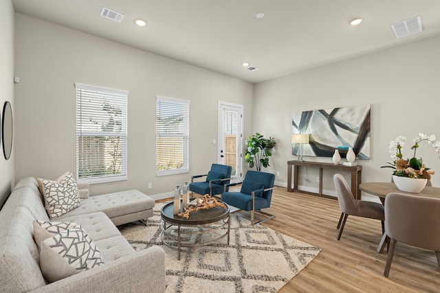 living room with light wood-type flooring