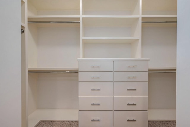 walk in closet featuring carpet flooring