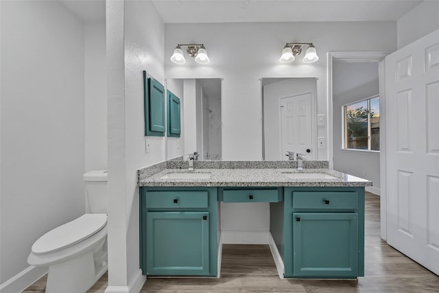 bathroom featuring vanity, toilet, and wood-type flooring