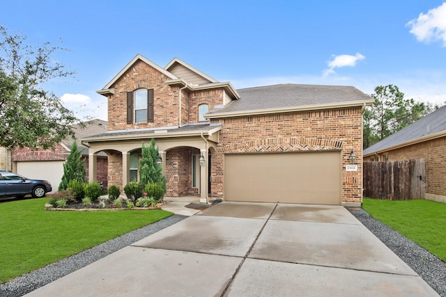 view of front facade featuring a garage and a front yard