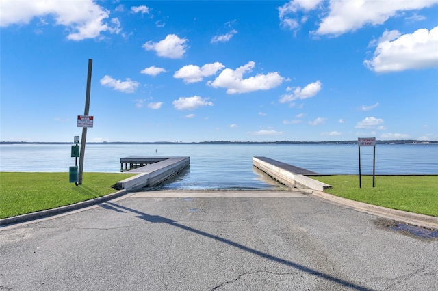 view of dock with a water view