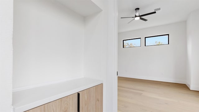 interior space featuring ceiling fan and light hardwood / wood-style flooring