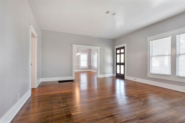 interior space with dark wood-type flooring