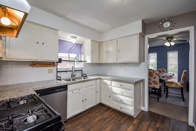 kitchen with appliances with stainless steel finishes, dark hardwood / wood-style floors, plenty of natural light, and sink