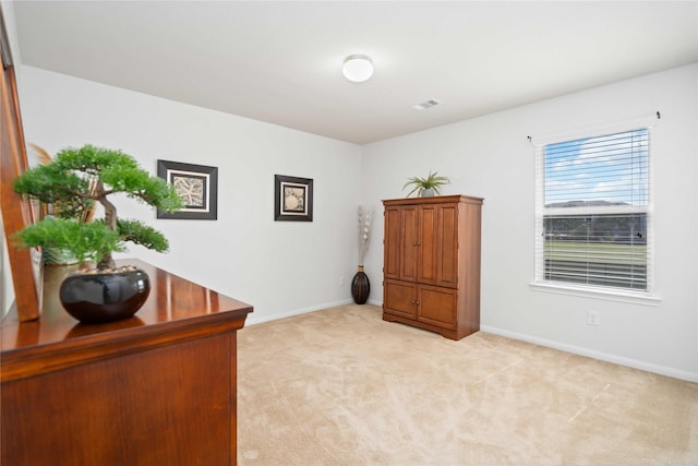 unfurnished office featuring light colored carpet