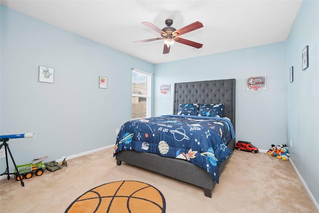 bedroom featuring ceiling fan and carpet flooring