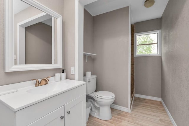 bathroom featuring hardwood / wood-style floors, vanity, and toilet