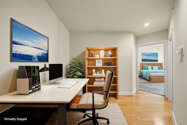 home office featuring light wood-type flooring