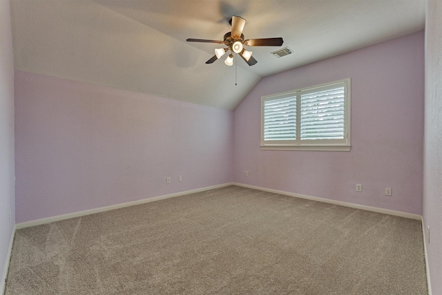 bonus room featuring carpet, ceiling fan, and lofted ceiling