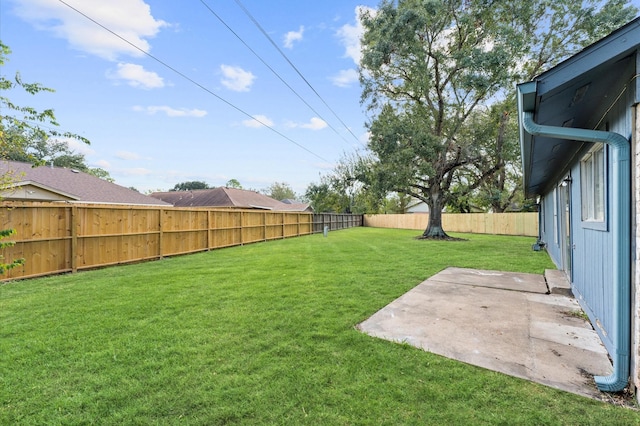 view of yard with a patio area and a fenced backyard