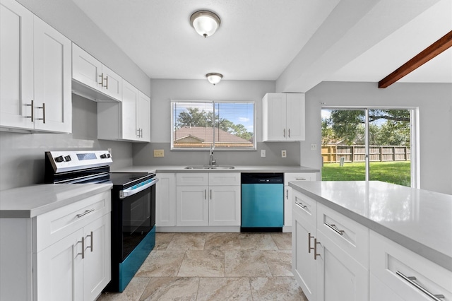 kitchen with a sink, electric range, light countertops, and dishwasher