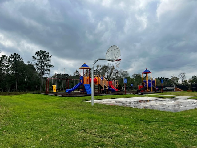 view of play area with a lawn