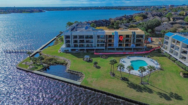 aerial view featuring a water view