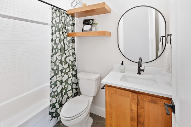 full bathroom with tile patterned flooring, vanity, shower / bath combination with curtain, and toilet