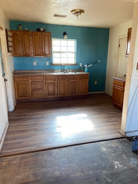 kitchen with dark hardwood / wood-style flooring and sink