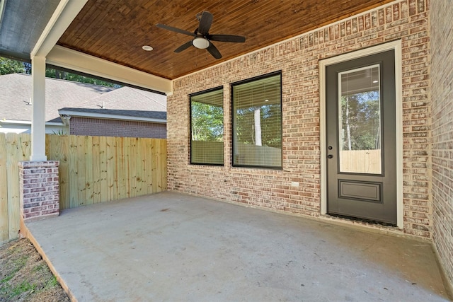 view of patio featuring ceiling fan