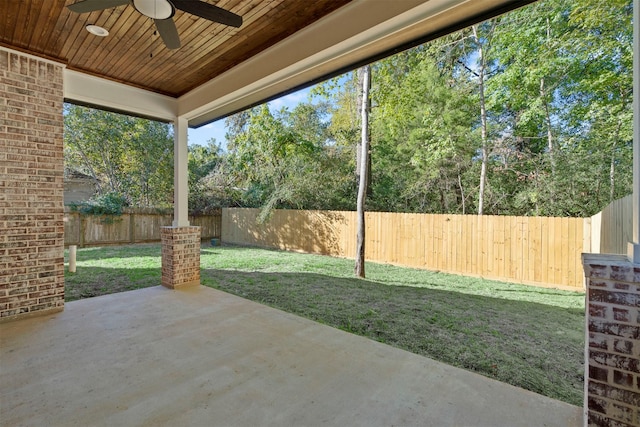 view of patio featuring ceiling fan