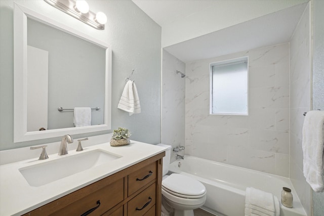 full bathroom with vanity, toilet, and bathing tub / shower combination