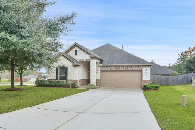 view of front facade with a front yard and a garage