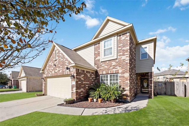 view of front of home featuring a garage and a front lawn