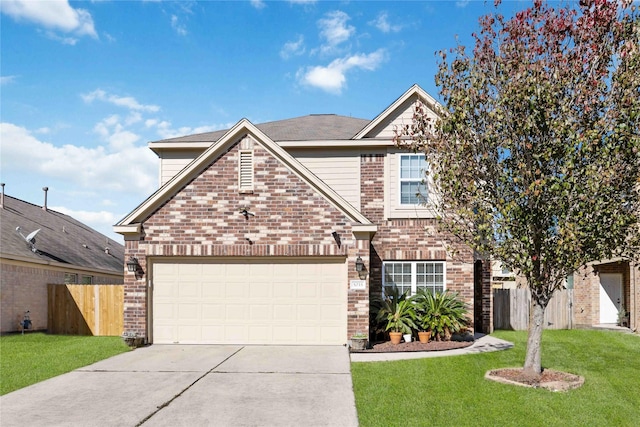 front of property with a garage and a front lawn