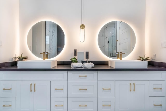 bathroom featuring vanity and walk in shower