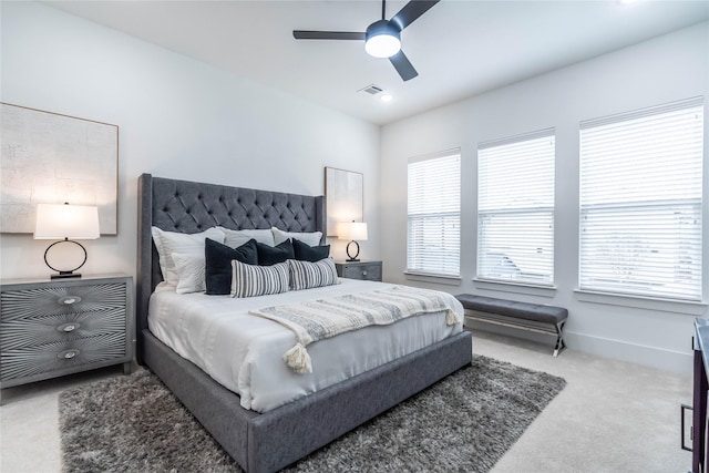 bedroom featuring carpet flooring and ceiling fan