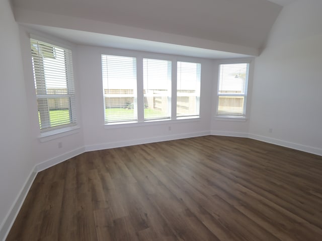 8327 Oceanmist Cove Dr, Cypress, TX 77433 - spare room with baseboards, dark wood-style floors, and vaulted ceiling