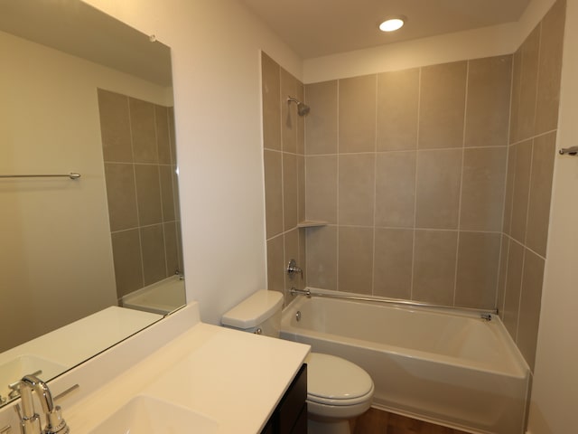 8327 Oceanmist Cove Dr, Cypress, TX 77433 - bathroom featuring toilet, vanity, shower / bath combination, and recessed lighting