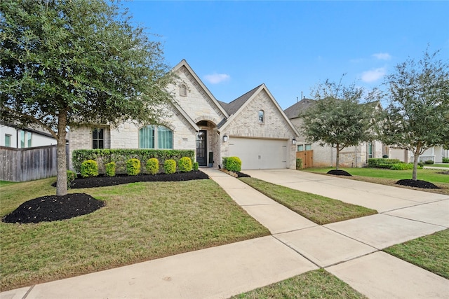 view of front of home featuring a garage and a front lawn