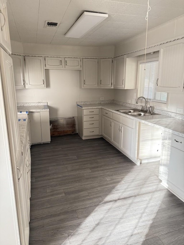 kitchen featuring sink, white cabinets, and hardwood / wood-style floors