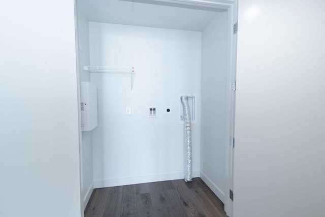 laundry area with hookup for a washing machine, dark wood-type flooring, and hookup for an electric dryer