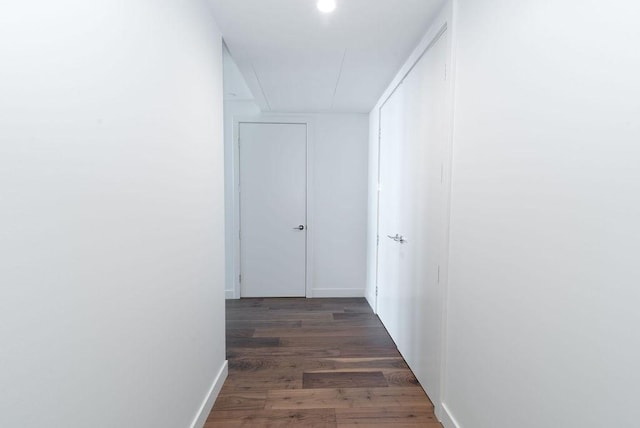 corridor with dark hardwood / wood-style flooring