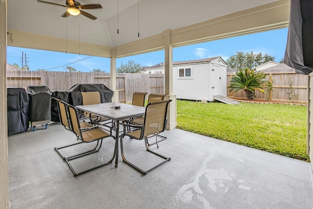 view of patio / terrace with a storage unit