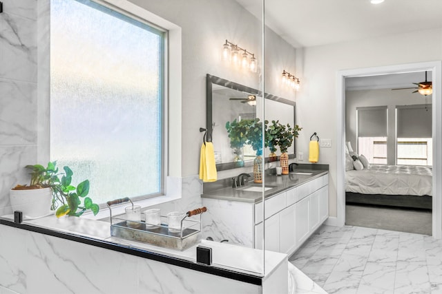 bathroom with vanity and ceiling fan